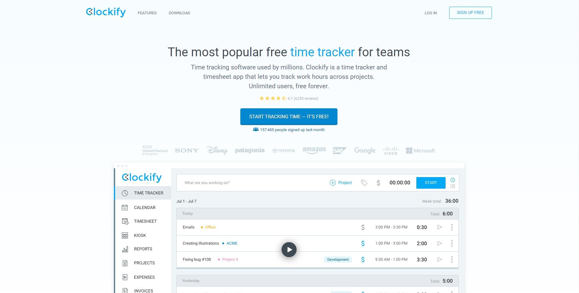 Clockify website homepage screenshot
