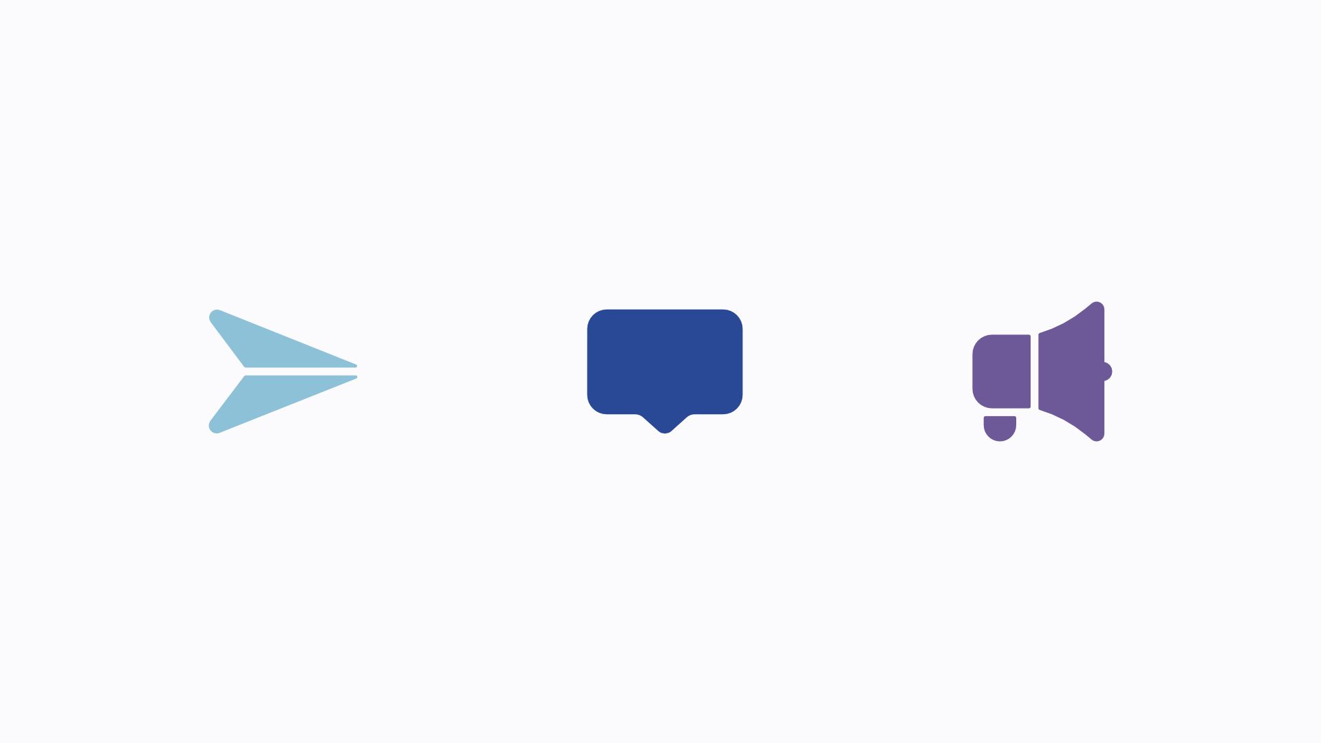 Communication icons, paper plane, chat, bullhorn