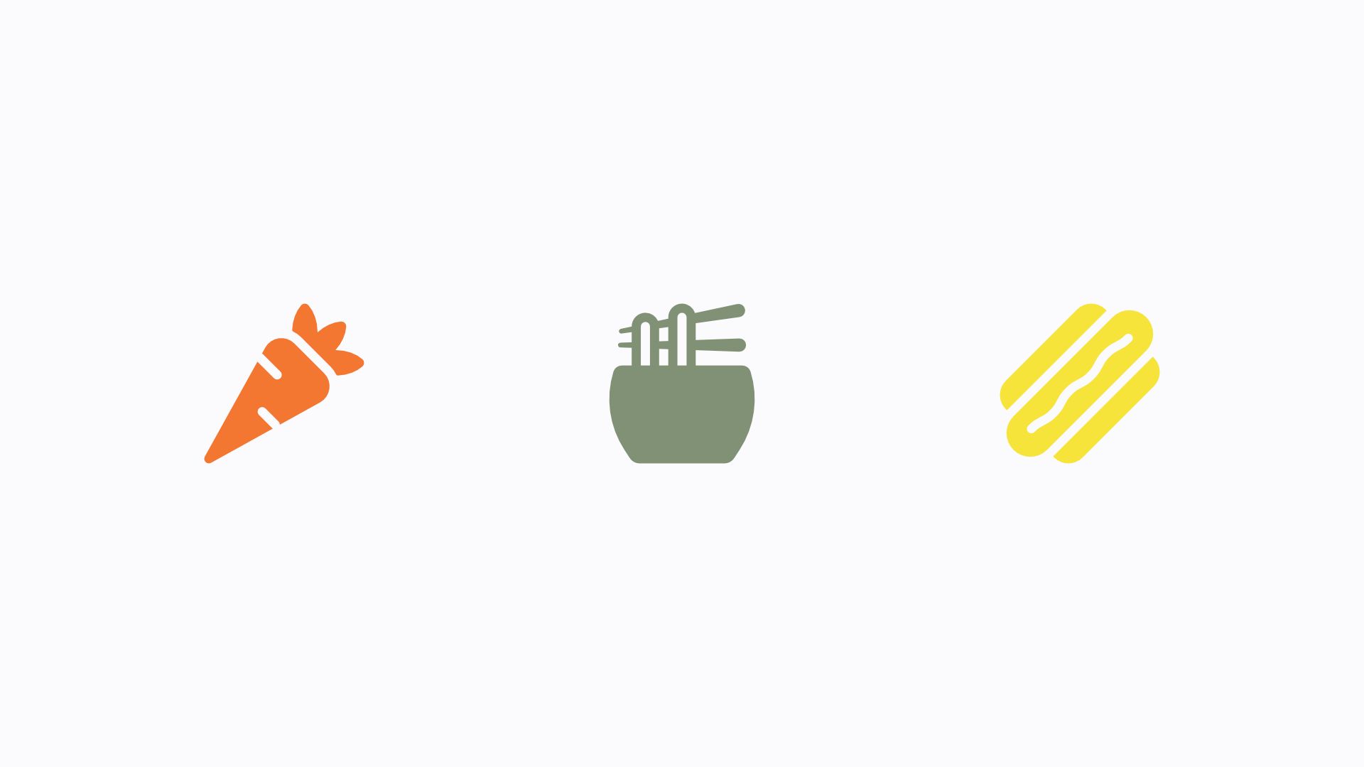 Food icons, carrot, bowl and noodles, hotdog
