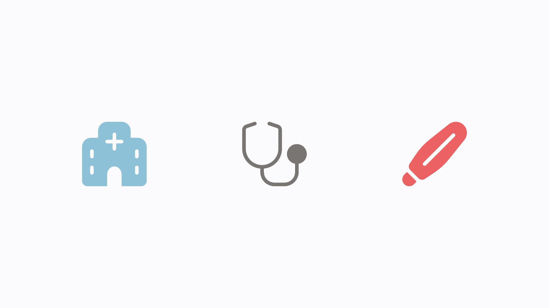 Medical icons, hospital, stethoscope and thermometer